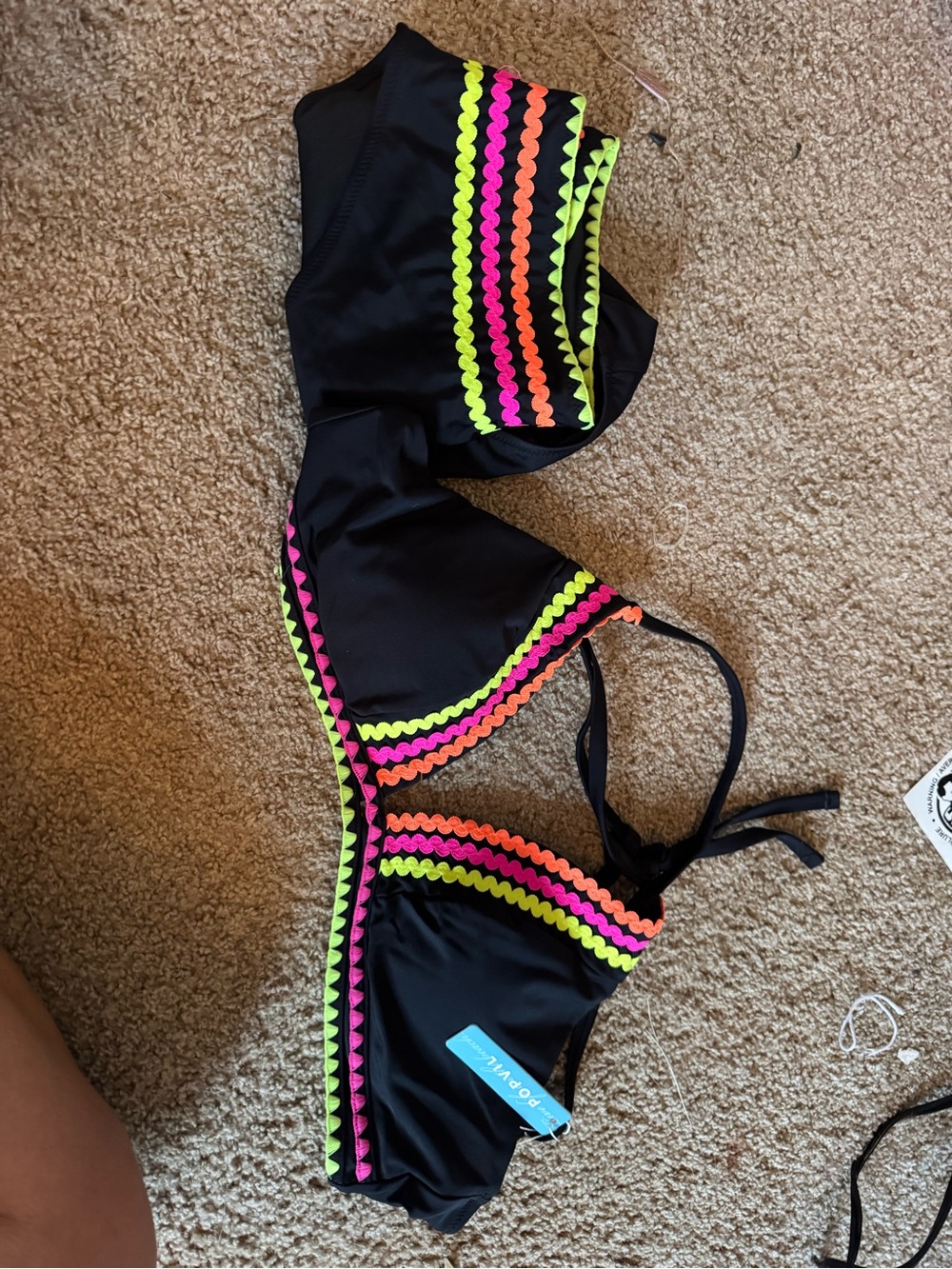 Black Bikini Set with Neon Pink, Neon Orange & Neon Yellow Trim